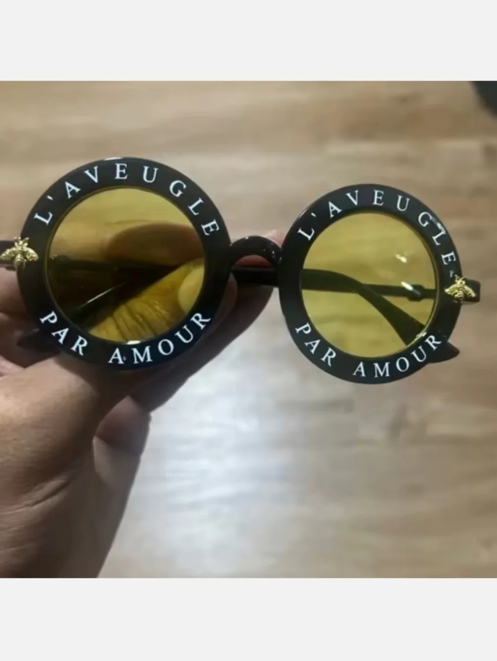 Black Round Sunglasses With Vintage Gold Bee Frames Yellow Granite Lens Kids
